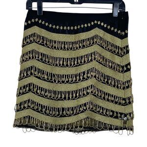 What Goes Around Comes Around Black Gold Bead Mini Skirt Sz S NWOT